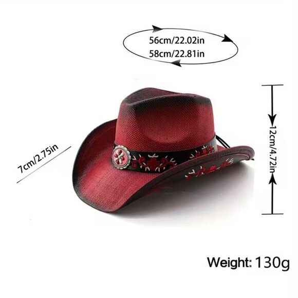 Red Western Straw Hat with Embellishments *Last One* main image 4